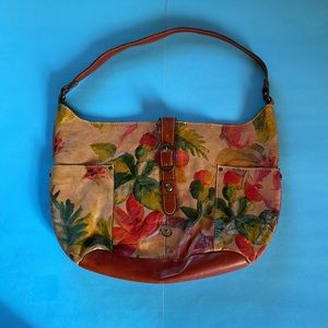 Patricia Nash Crescent Shaped Floral Tropical Leather Bag